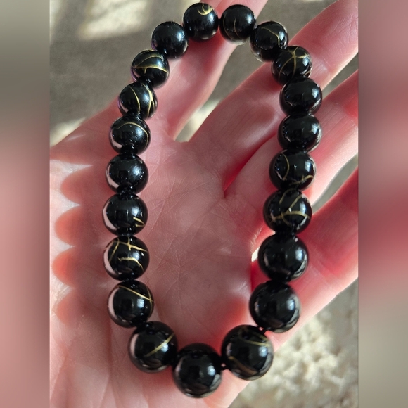 🐰SALE🐰 10mm Golden Black Agate Bracelet - Picture 1 of 12